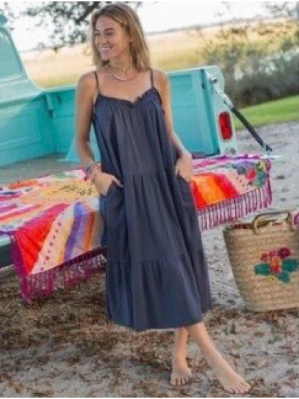 Natural Life | Women’s purple cotton sleeveless tiered midi dress, size XS/S